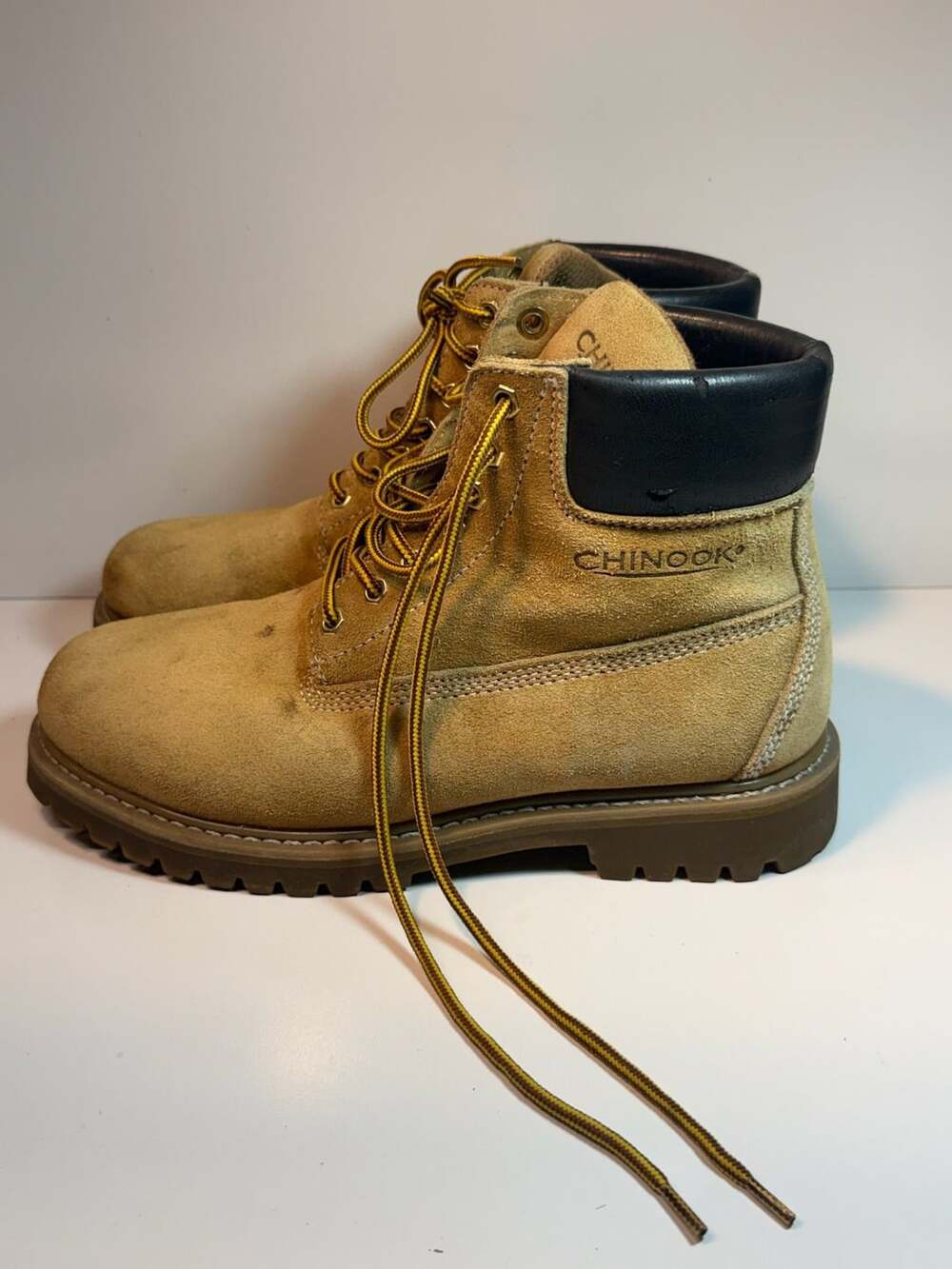 Chinook Brown Suede Leather Work Boots With Black Padded Collar